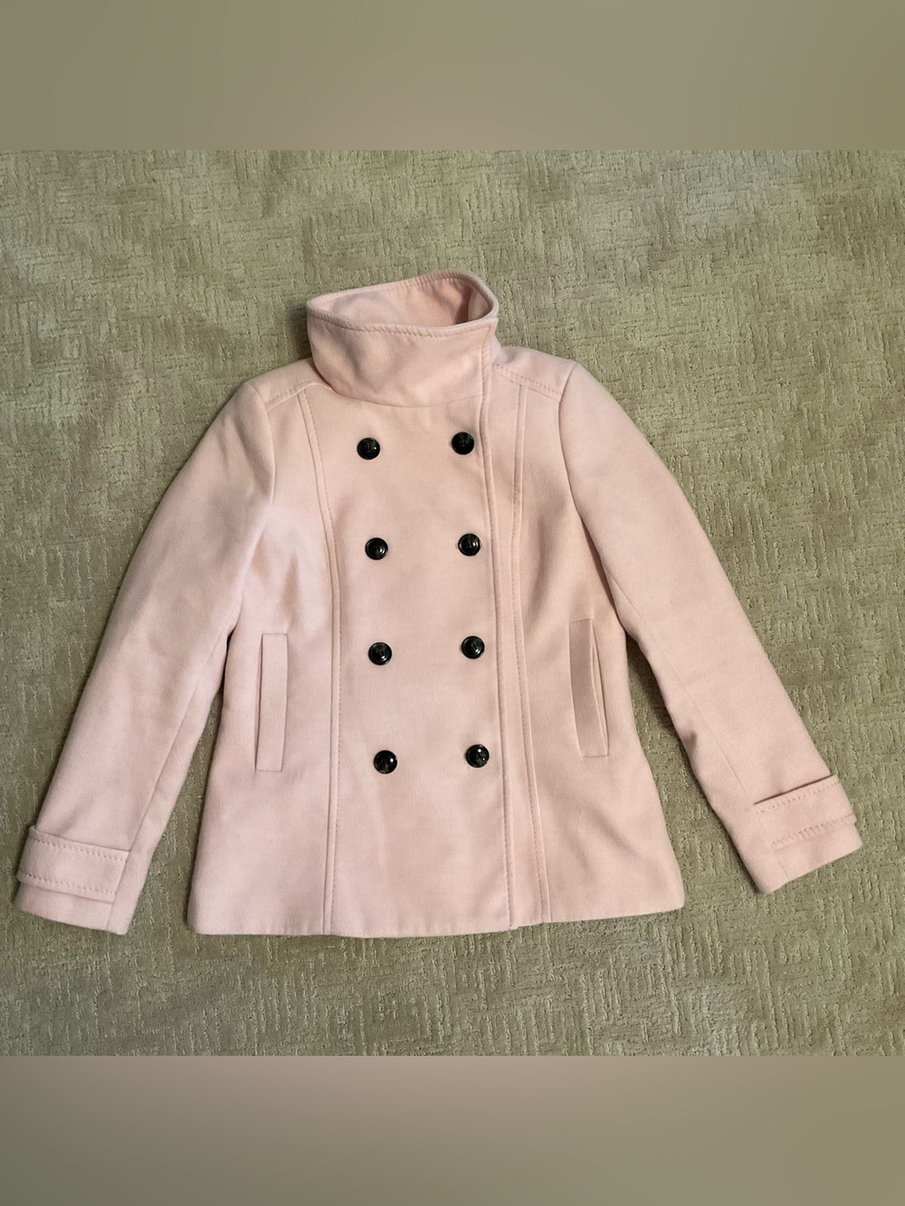 💕 H&M Pink Peacoat Sz 12 Double Breasted EUC Minimalist Coquette Classic Chic - Picture 3 of 14